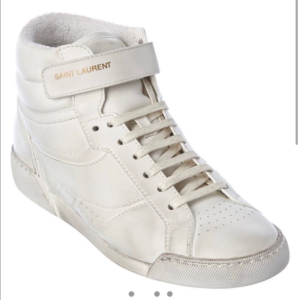 Saint Laurent white high top leather sneakers
